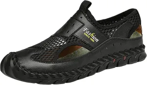 2025 Men's New Versatile Trendy Handmade Large Beach Shoes Hollow Mesh Shoes Leather Slide Sandals