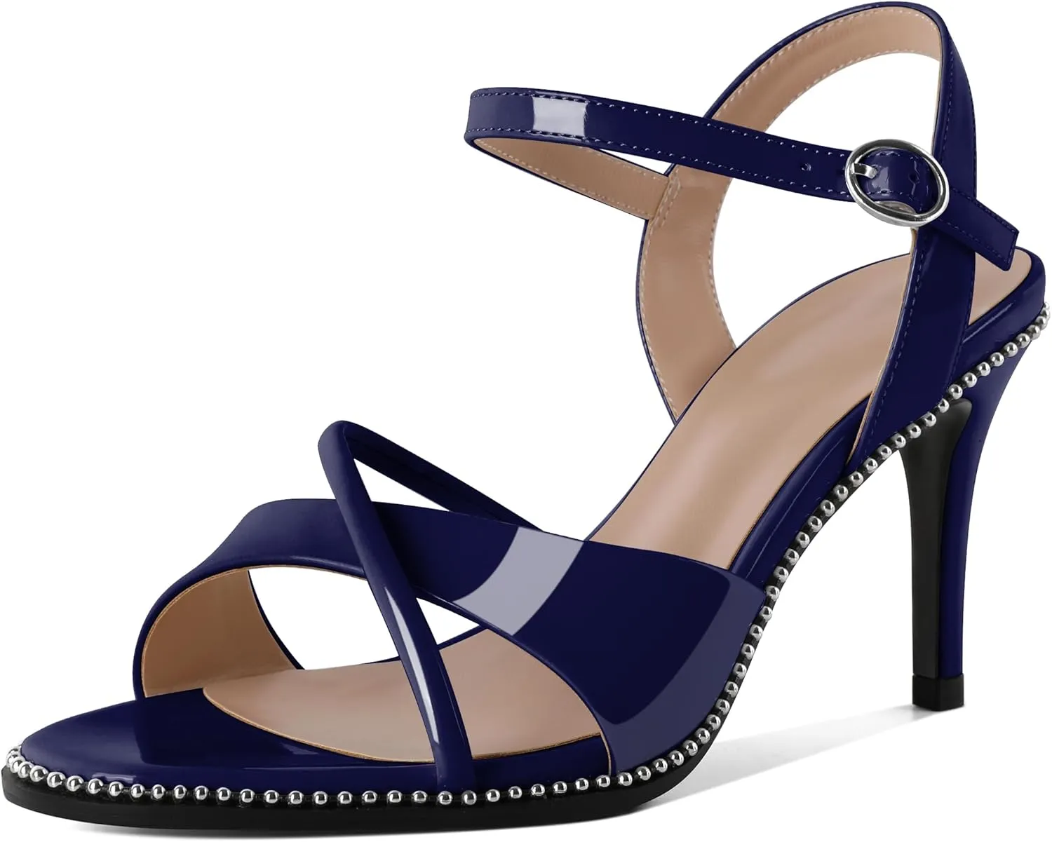 AUMOTED Women Stiletto High Heels Peep Open Toe Sandals Criss Cross Strappy Heels Wedding Office Cute Party Classic 3.1 Inch Summer Heels