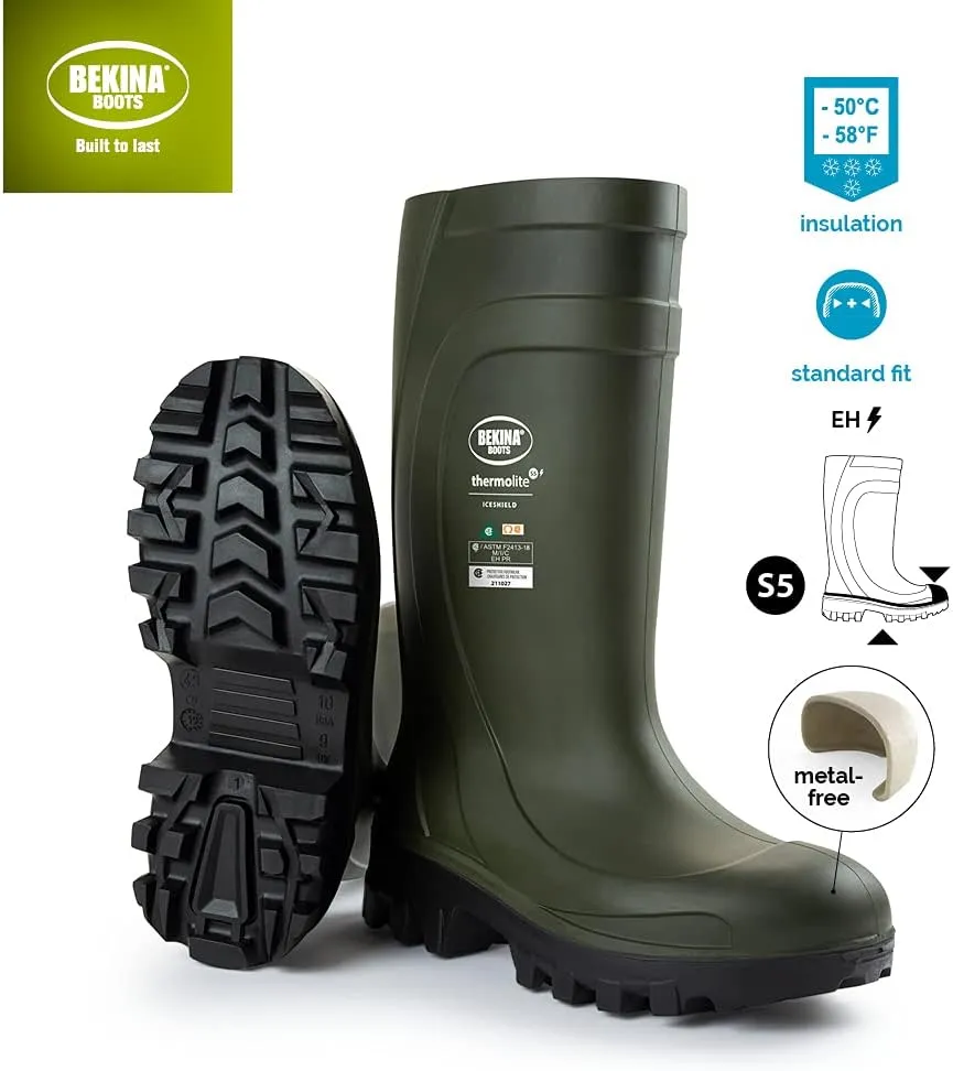 Bekina Thermolite IceShield S5 Insulated Wellington Boots for Men and Women - Lightweight Waterproof Non Slip Composite Toe Work Boots for Men and Women
