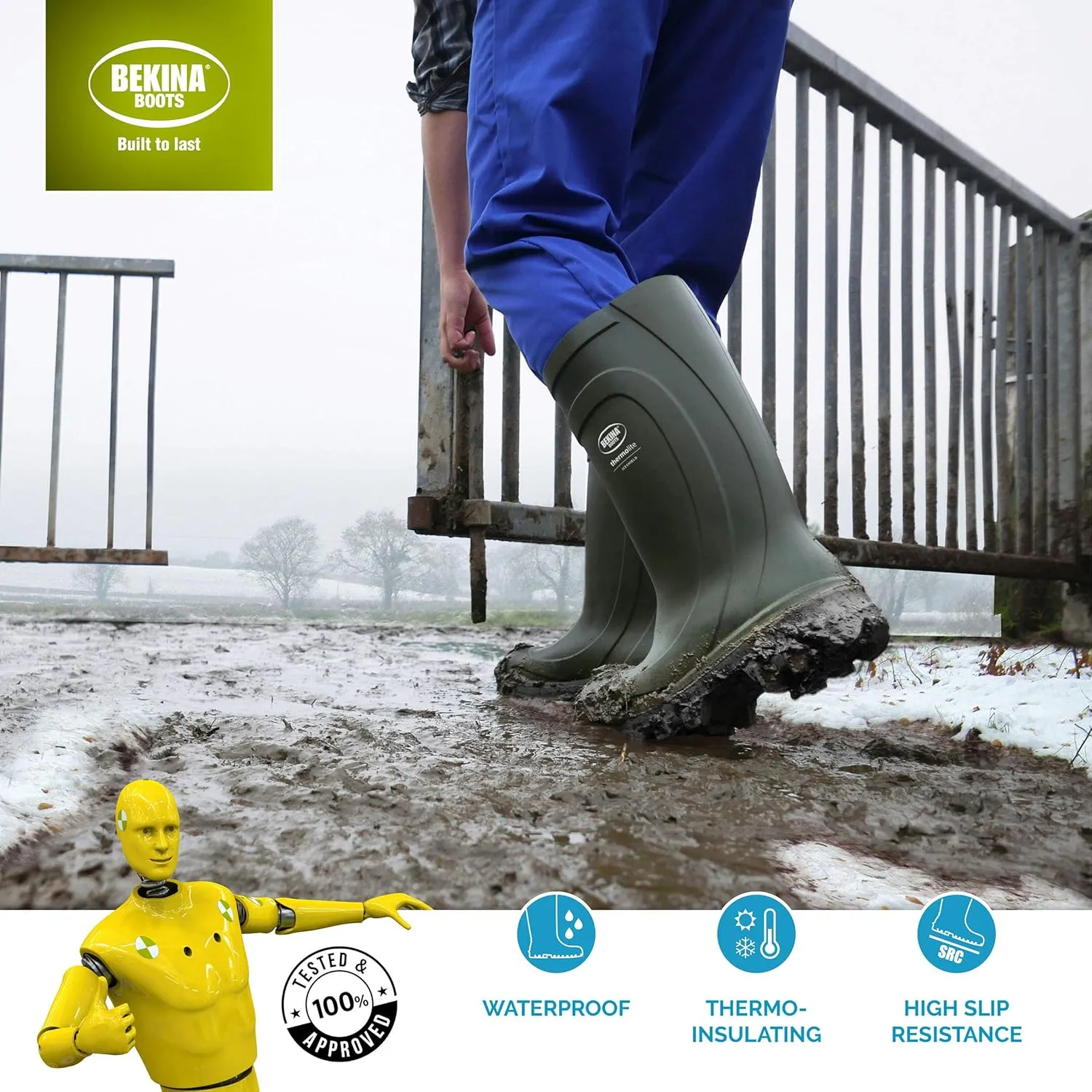 Bekina Thermolite IceShield S5 Insulated Wellington Boots for Men and Women - Lightweight Waterproof Non Slip Composite Toe Work Boots for Men and Women