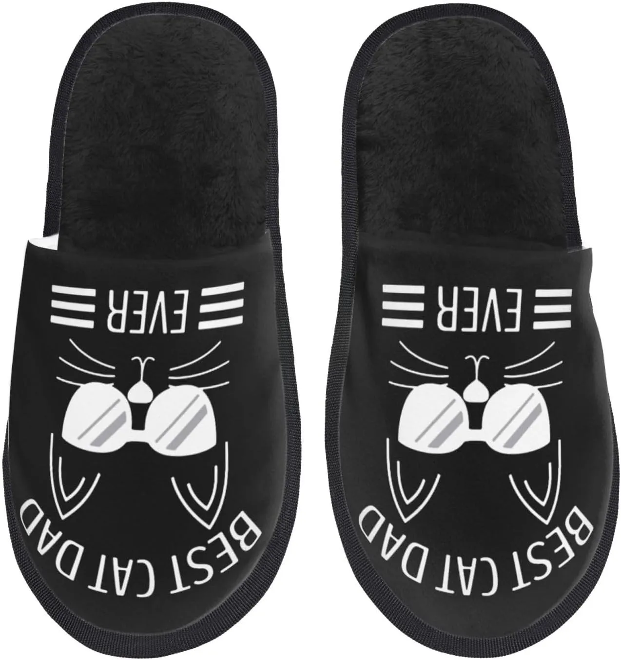 Best Cat Dad Ever Furry Slippers - Womans & Mens Bedroom Indoor Flat Fuzzy Shoes