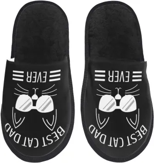 Best Cat Dad Ever Furry Slippers - Womans & Mens Bedroom Indoor Flat Fuzzy Shoes