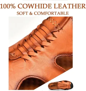 Bitiger Mens Closed Toe Leather Sandals Outdoor Adjustable Fisherman Sandals