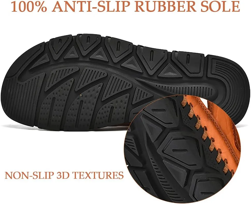 Bitiger Mens Closed Toe Leather Sandals Outdoor Adjustable Fisherman Sandals