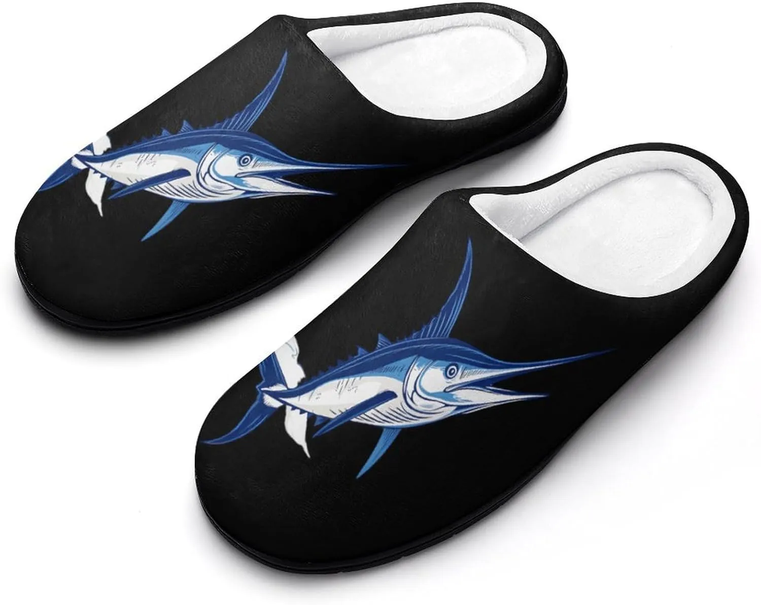 Blue Marlin Fish Men's Cotton Slippers Memory Foam Washable Shoes in Outdoor and Indoor