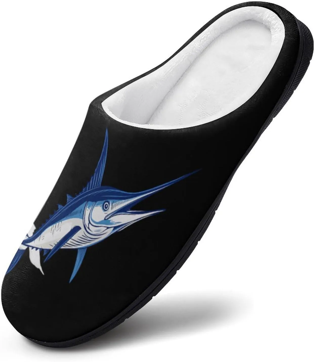 Blue Marlin Fish Men's Cotton Slippers Memory Foam Washable Shoes in Outdoor and Indoor