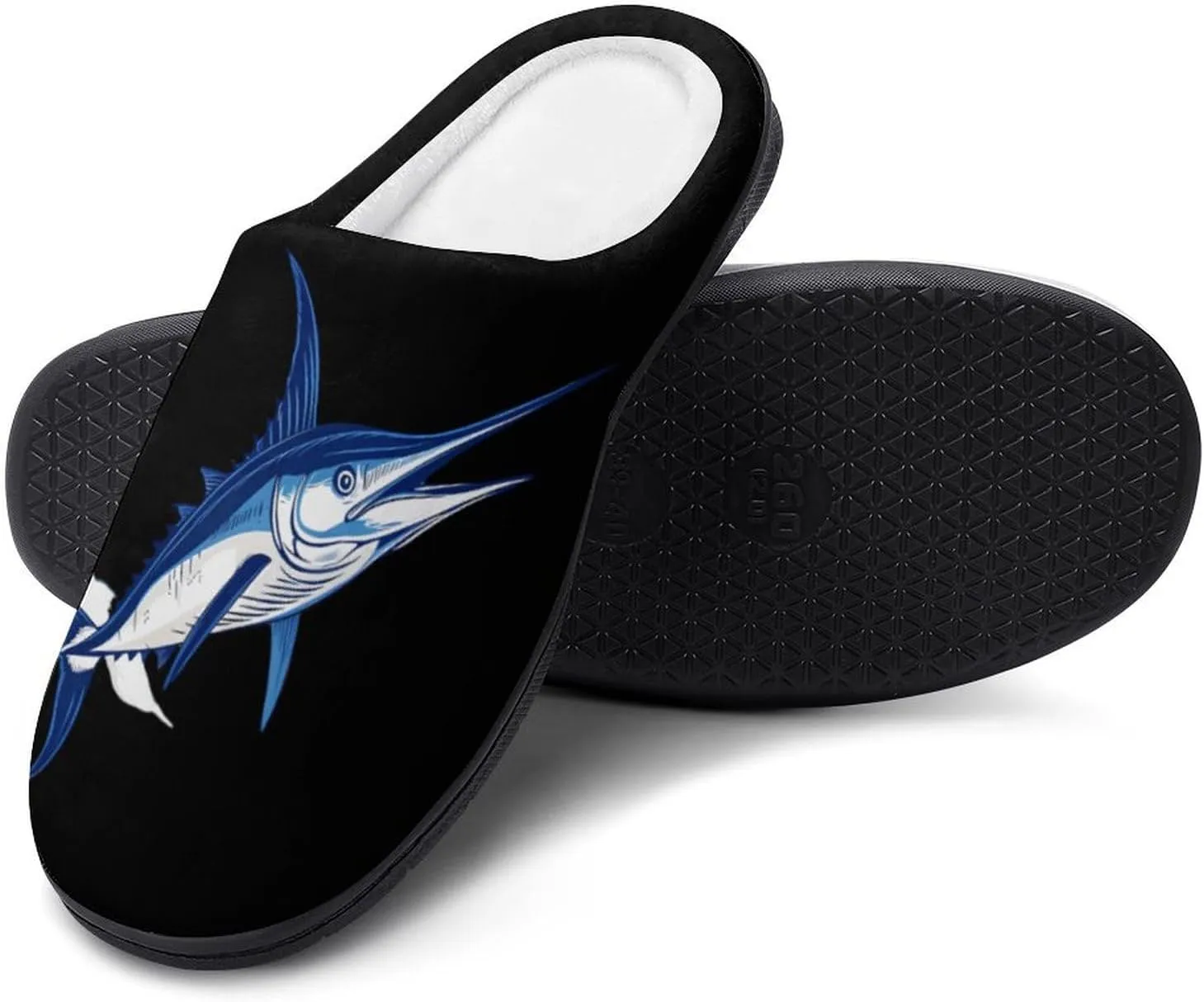 Blue Marlin Fish Men's Cotton Slippers Memory Foam Washable Shoes in Outdoor and Indoor