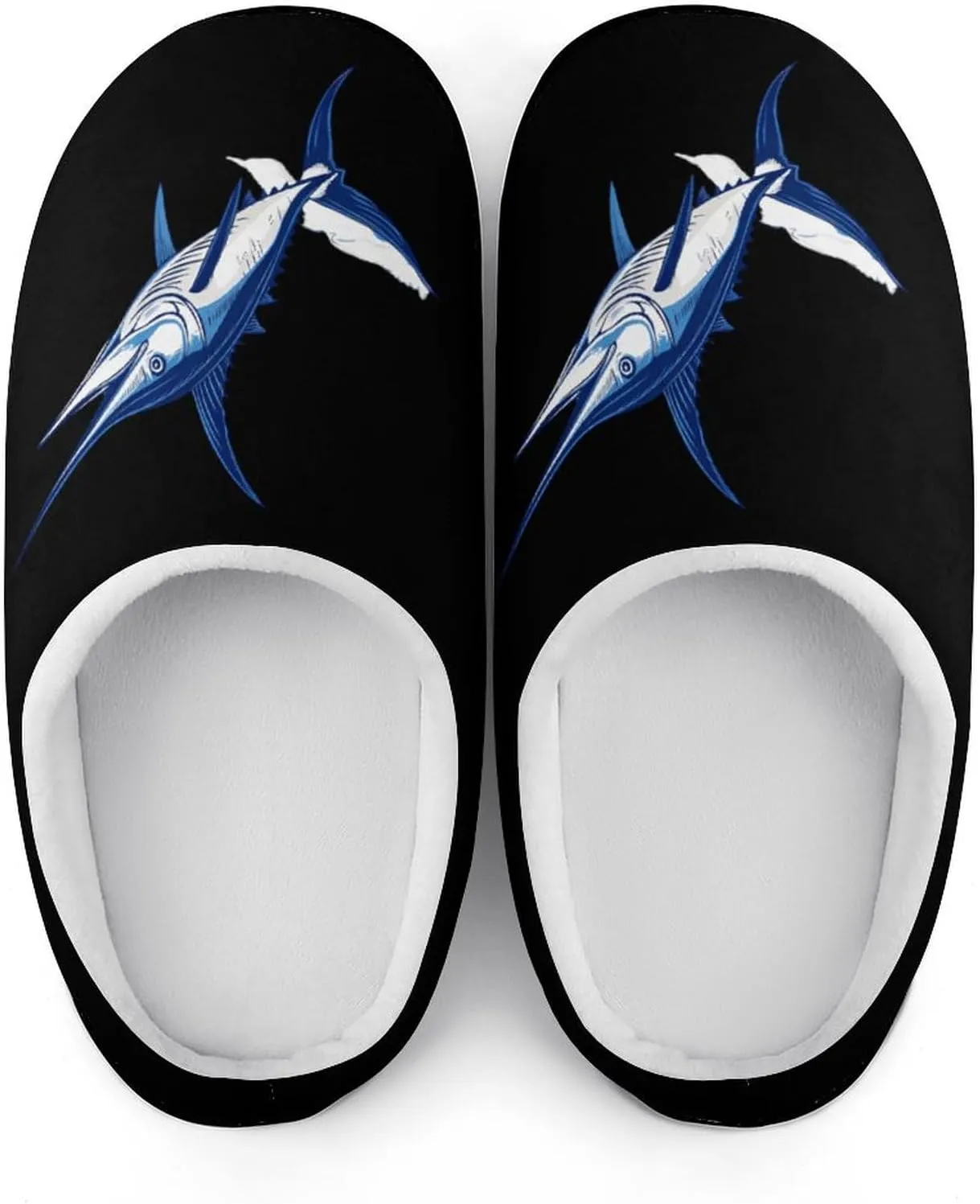 Blue Marlin Fish Men's Cotton Slippers Memory Foam Washable Shoes in Outdoor and Indoor