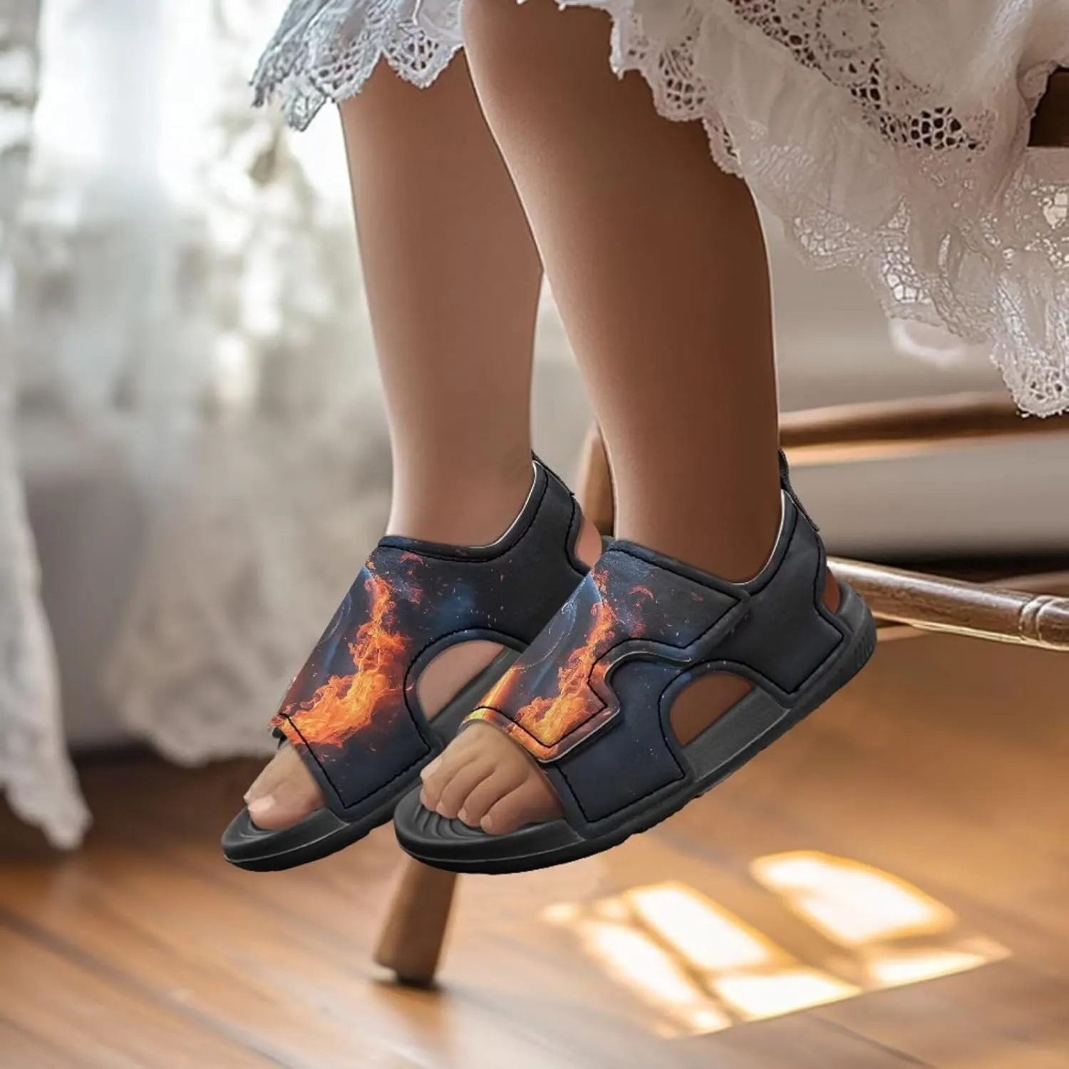 Boys Flame Sandals Kids Open Toe Outdoor Hiking Sandals Lightweight Athletic Beach Water Sport Shoes Adjustable