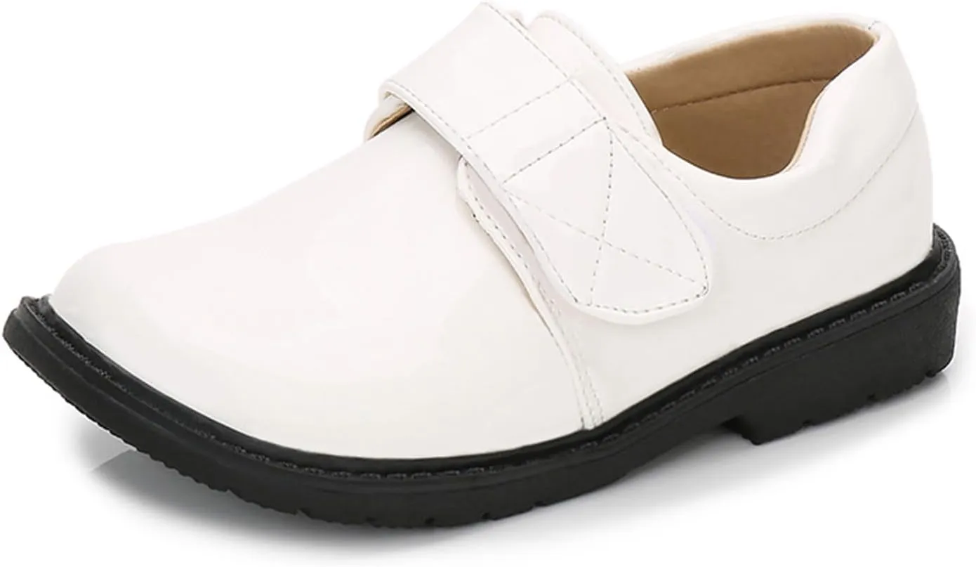 Boys Leather Hook and Loop Dress Oxford Shoes Fashionable Round Toe Thick Bottom Non-Slip Slip-On Kids Oxford School Uniform Loafers Church Formal Shoes