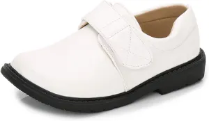 Boys Leather Hook and Loop Dress Oxford Shoes Fashionable Round Toe Thick Bottom Non-Slip Slip-On Kids Oxford School Uniform Loafers Church Formal Shoes