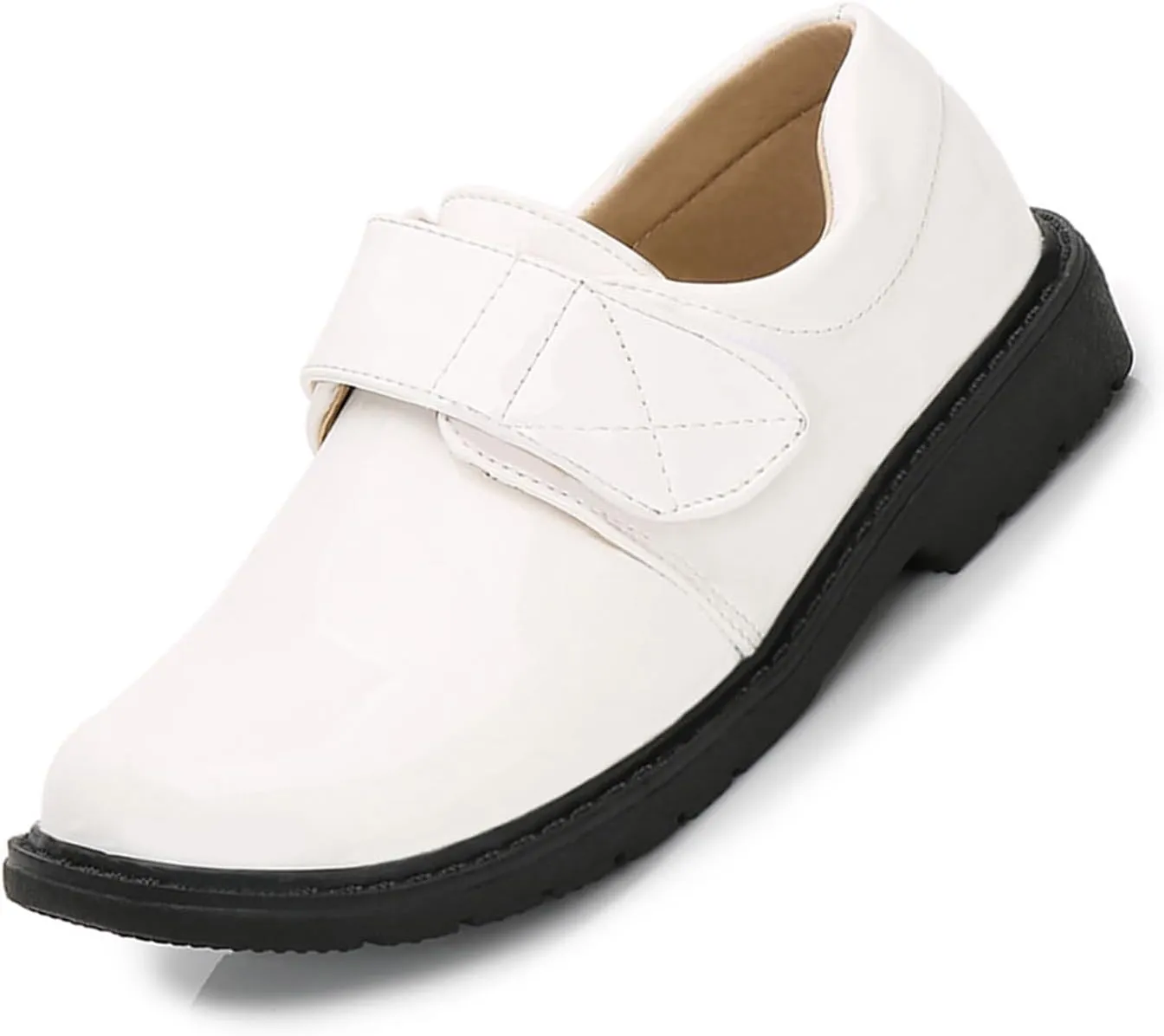 Boys Leather Hook and Loop Dress Oxford Shoes Fashionable Round Toe Thick Bottom Non-Slip Slip-On Kids Oxford School Uniform Loafers Church Formal Shoes