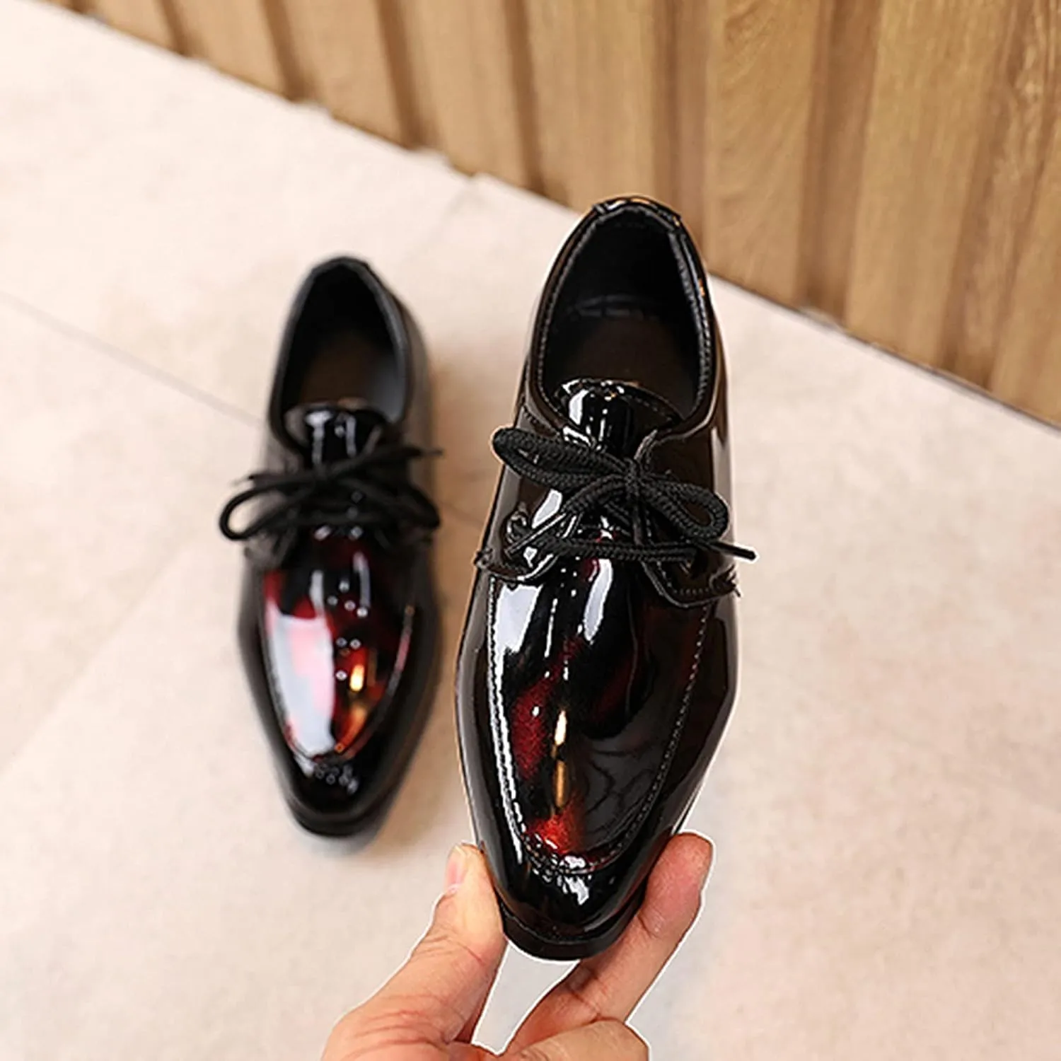 Boys Patent Formal Dress Shoes Lace up Wedding Footwear School Uniform Shoes Comfort Loafer Flats Oxford Dress Shoes