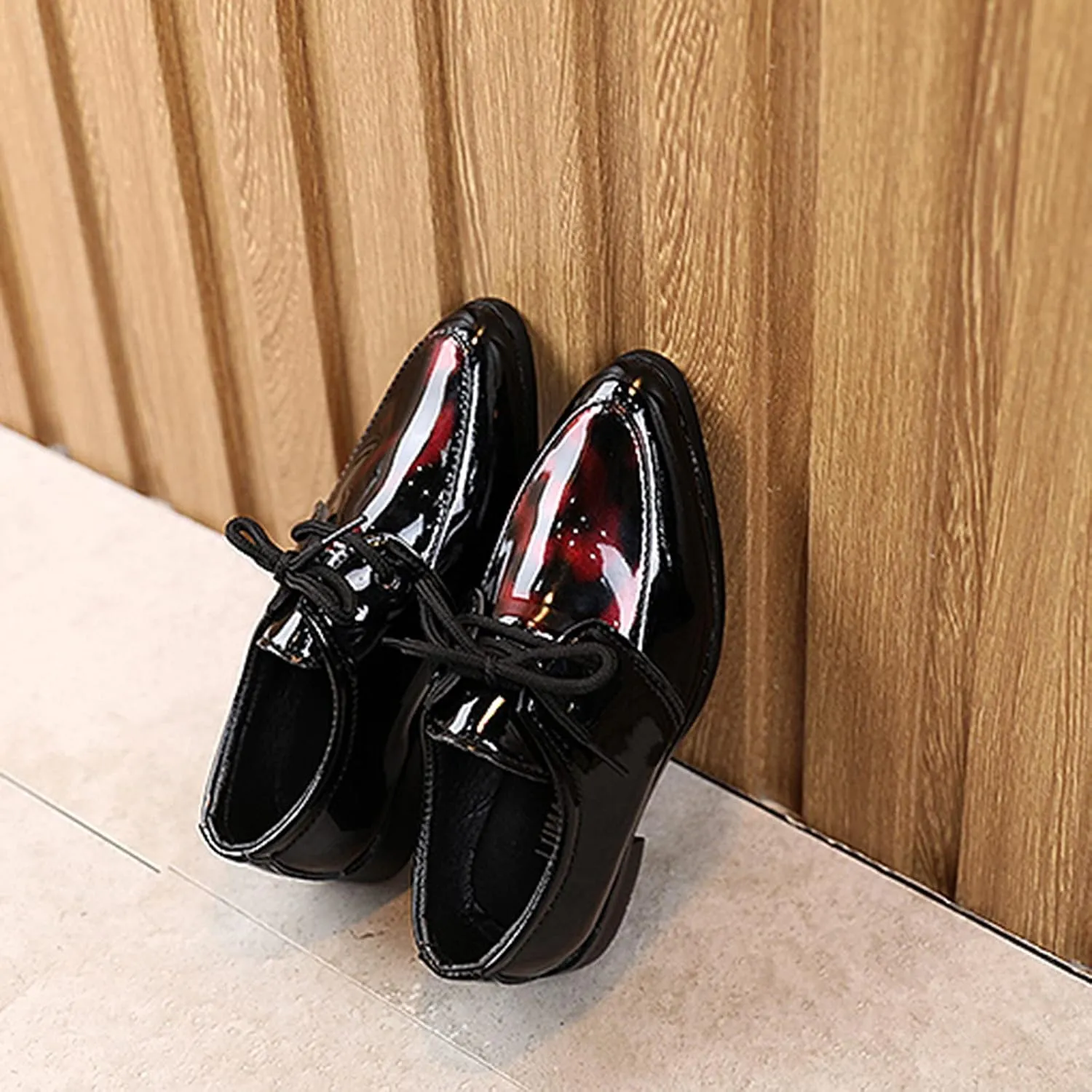 Boys Patent Formal Dress Shoes Lace up Wedding Footwear School Uniform Shoes Comfort Loafer Flats Oxford Dress Shoes