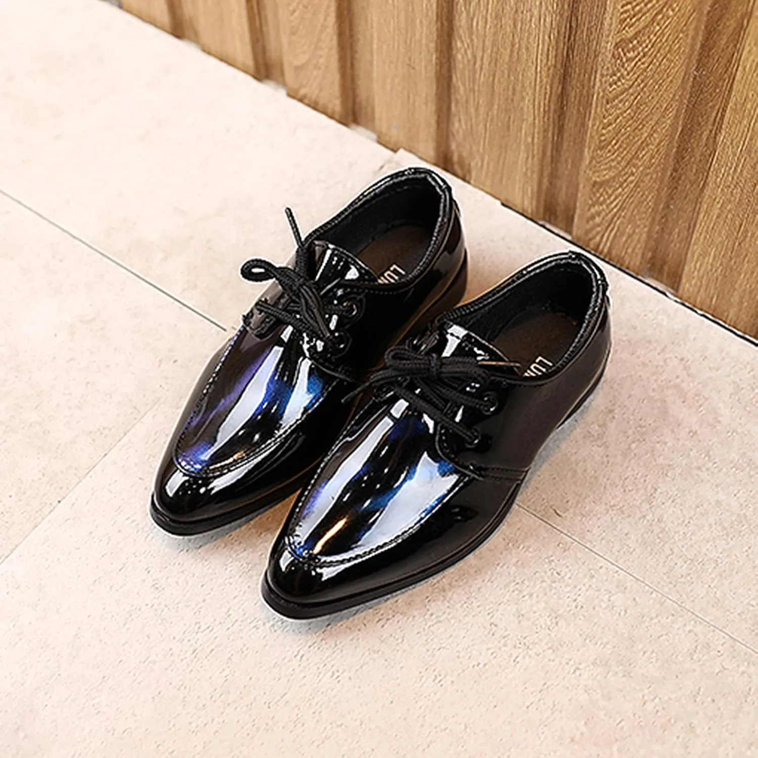 Boys Patent Formal Dress Shoes Lace up Wedding Footwear School Uniform Shoes Comfort Loafer Flats Oxford Dress Shoes
