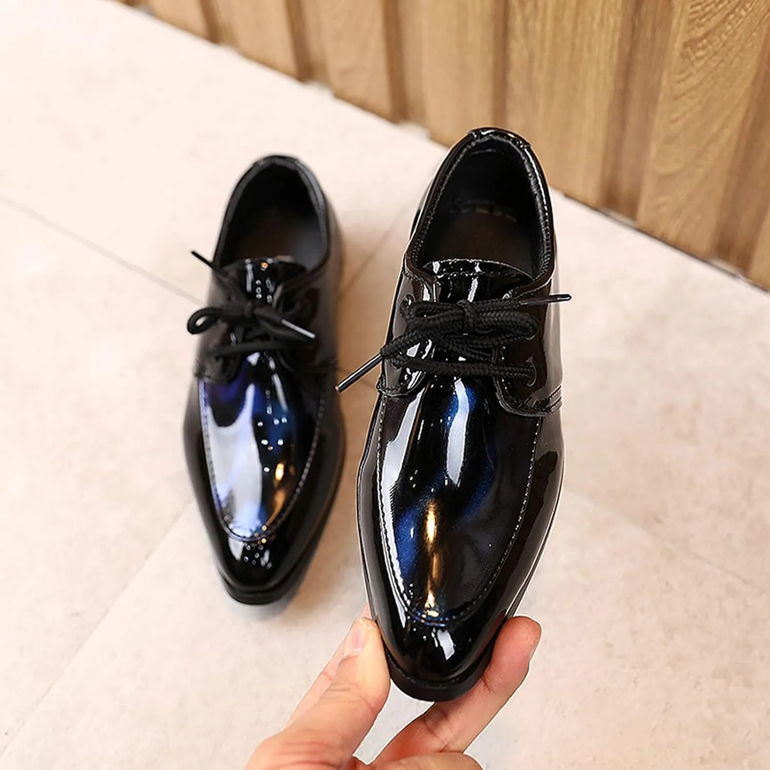 Boys Patent Formal Dress Shoes Lace up Wedding Footwear School Uniform Shoes Comfort Loafer Flats Oxford Dress Shoes