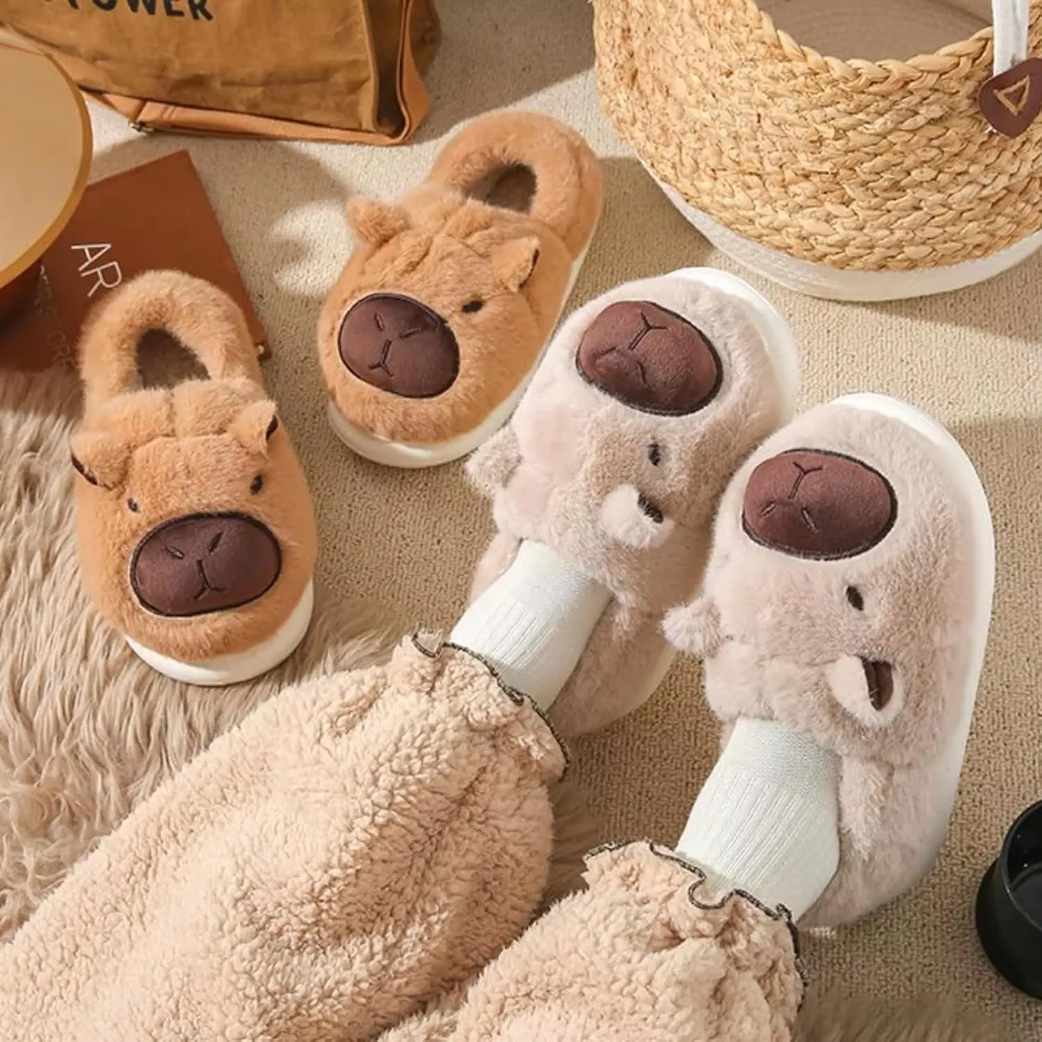 Capybara Slippers - Funny Animal Slippers for Women Unisex Adult/Kids House Slippers Fluffy Fuzzy Winter Home Slides for Women Men Christmas