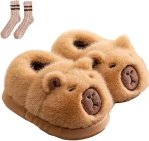 Capybara Slippers Women, Non-Slip Fuzzy Animal Cartoon Slippers For Kids, Cozy Warm Indoor Outdoor Slides