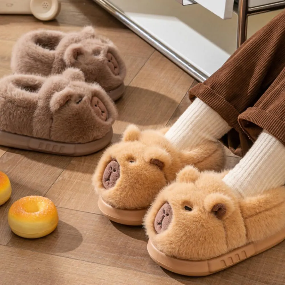Capybara Slippers Women, Non-Slip Fuzzy Animal Cartoon Slippers For Kids, Cozy Warm Indoor Outdoor Slides