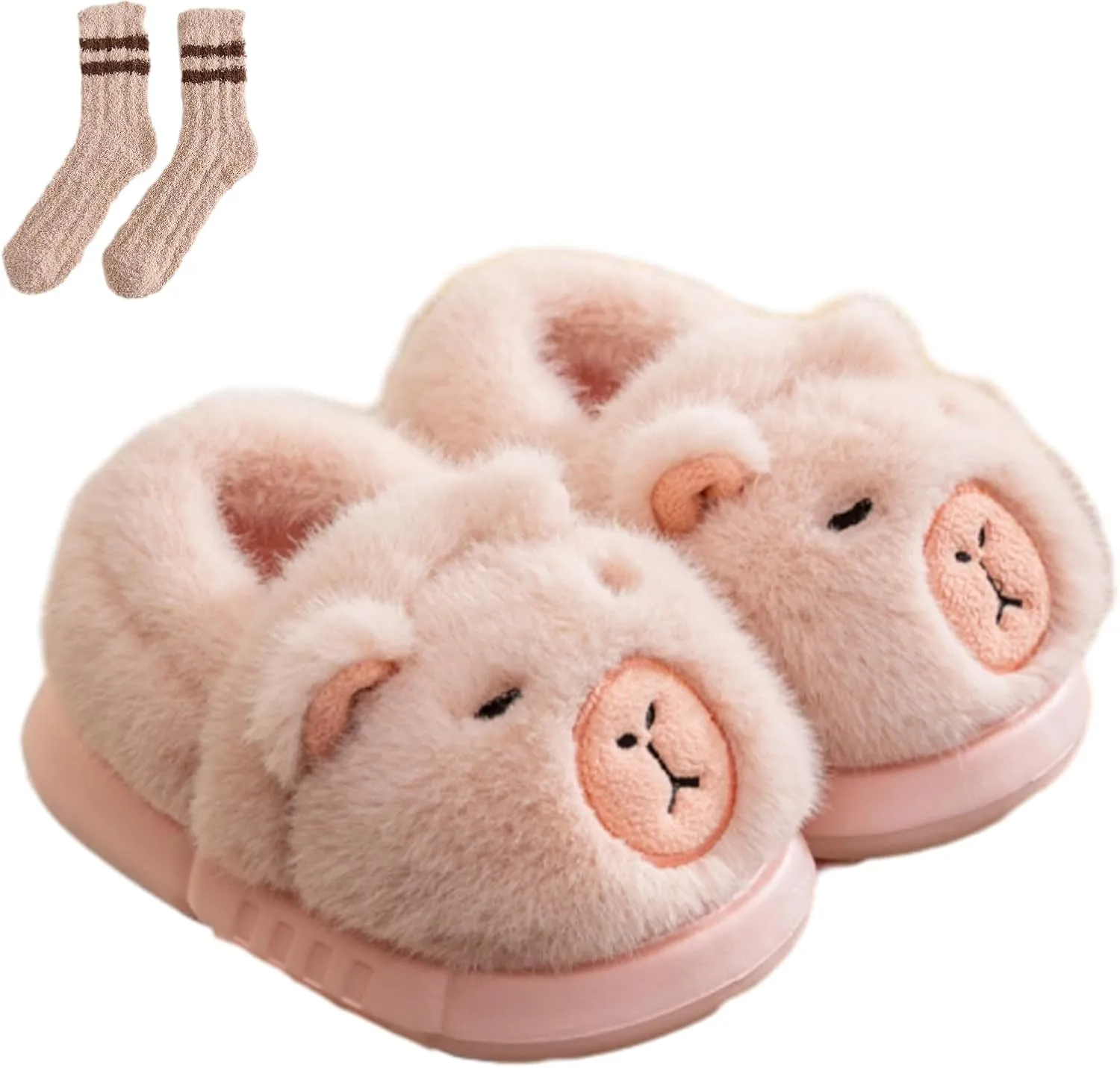 Capybara Slippers Women, Non-Slip Fuzzy Animal Cartoon Slippers For Kids, Cozy Warm Indoor Outdoor Slides