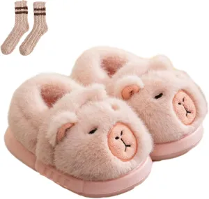 Capybara Slippers Women, Non-Slip Fuzzy Animal Cartoon Slippers For Kids, Cozy Warm Indoor Outdoor Slides