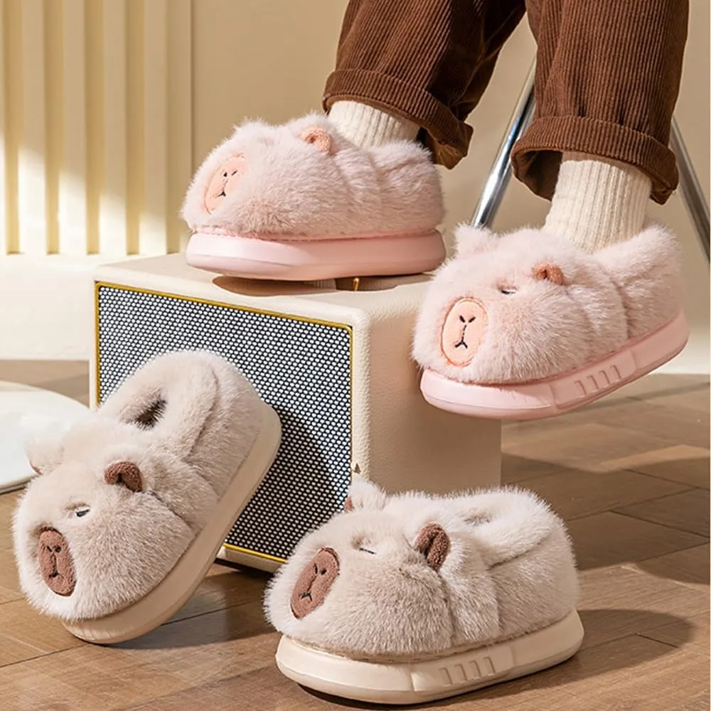 Capybara Slippers Women, Non-Slip Fuzzy Animal Cartoon Slippers For Kids, Cozy Warm Indoor Outdoor Slides