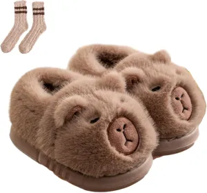 Capybara Slippers Women, Non-Slip Fuzzy Animal Cartoon Slippers For Kids, Cozy Warm Indoor Outdoor Slides