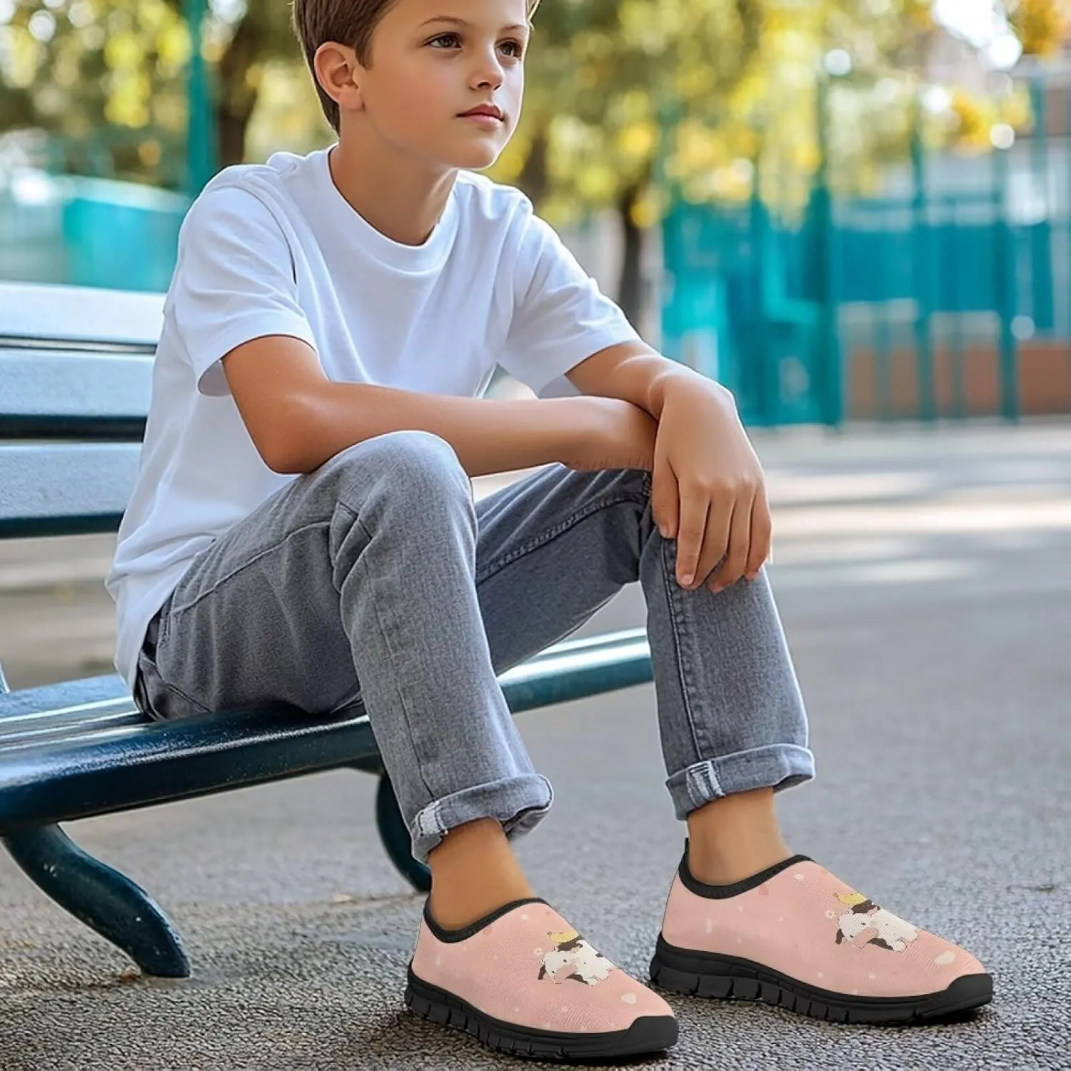 Children's Flat Sneakers,Printed Slip On Sports Shoes for Back School Casual Low-Top Stretch Shoes for Boys Girls