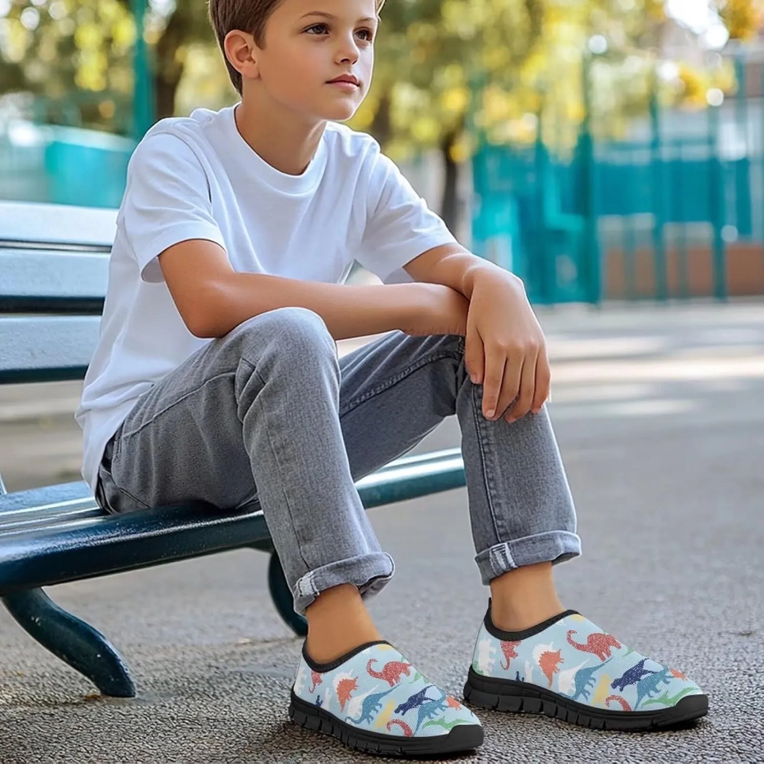 Children's Tennis Shoes,Boys Girls Slip On Flats Sneakers Non-Slip Stain-Resistant Black Sole Running Shoes
