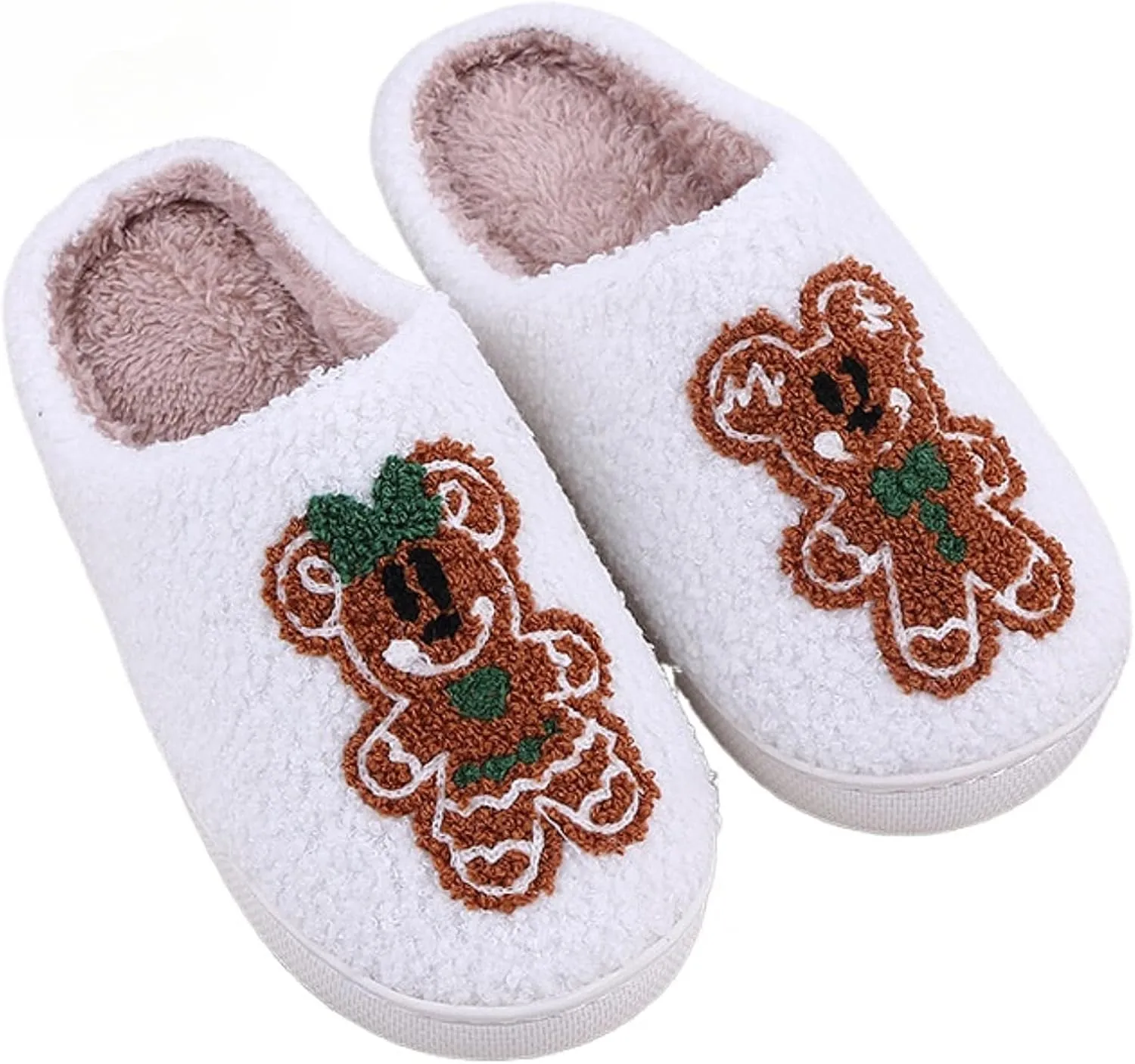Christmas Plush Slippers for Women Cartoon Illustrated Plush Fur Slip On Warm Cozy Fuzzy Indoor Home Slipper