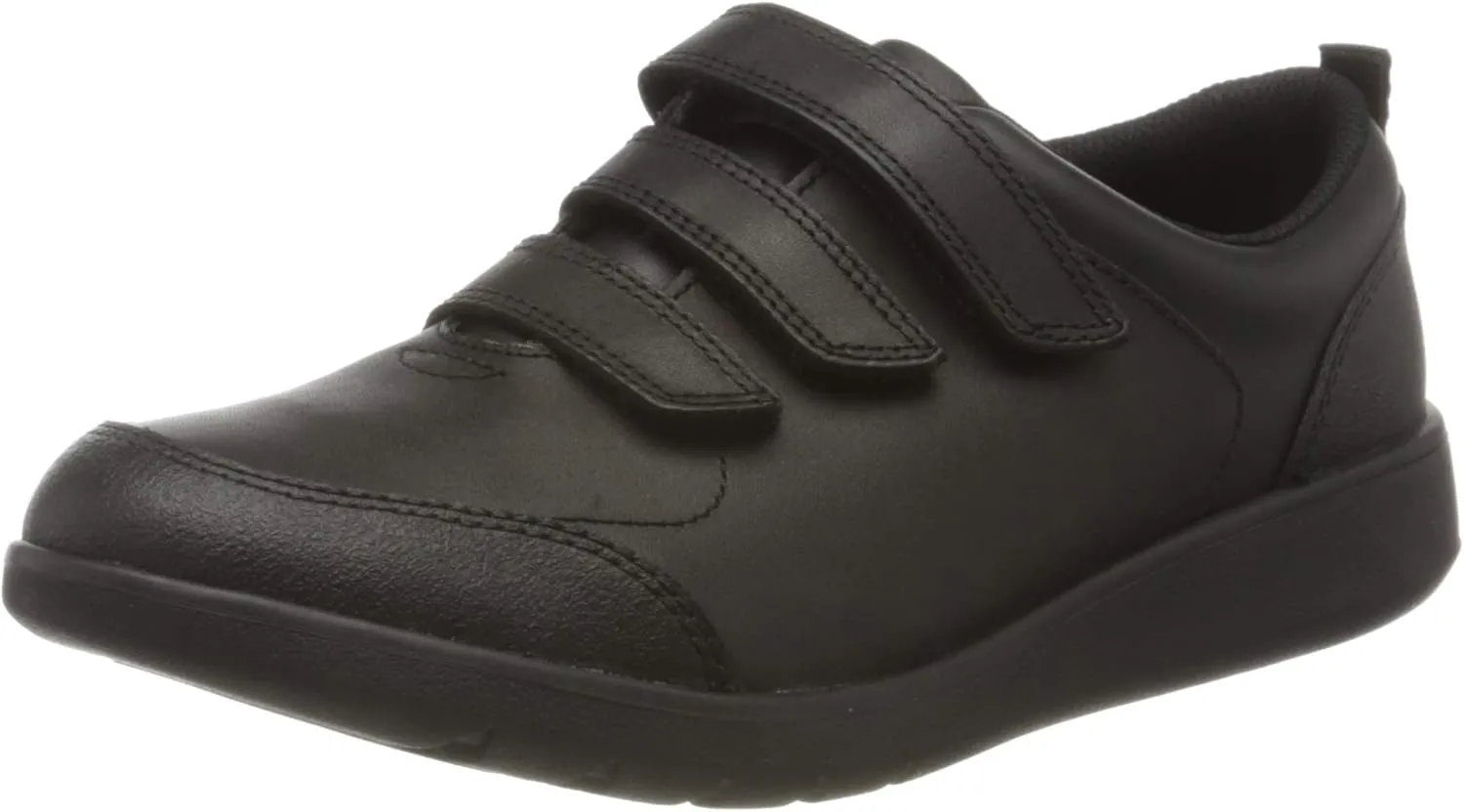 Clarks Boy's Low-Top Wide Fit Uniform Sneakers, Black Leather, 4.5 Big Kid