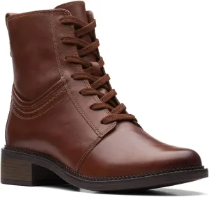 Clarks Womens Maye Step Zipper Leather Combat & Lace-Up Boots