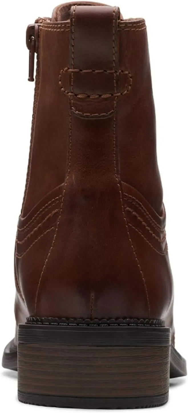 Clarks Womens Maye Step Zipper Leather Combat & Lace-Up Boots