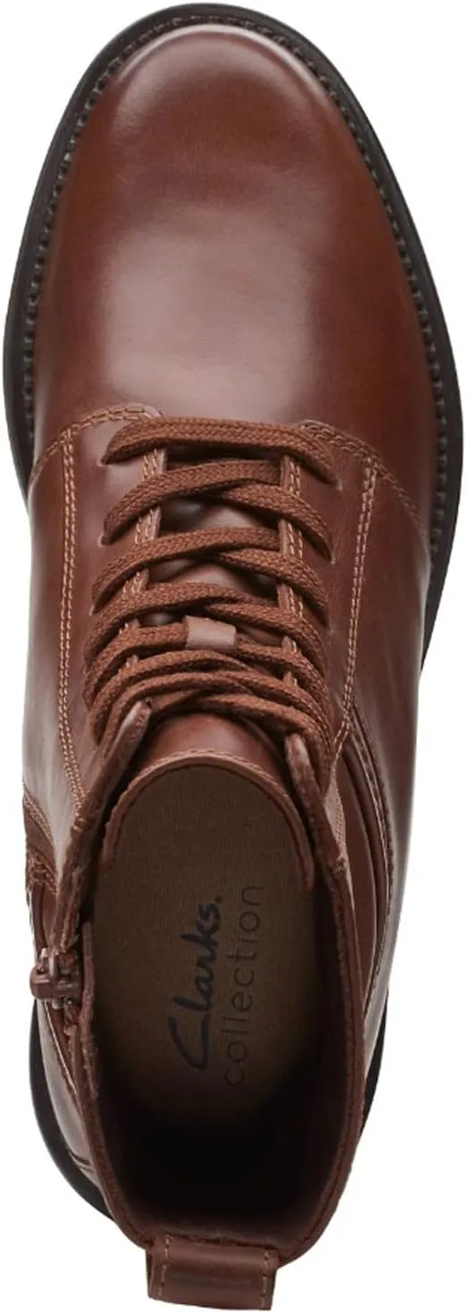Clarks Womens Maye Step Zipper Leather Combat & Lace-Up Boots