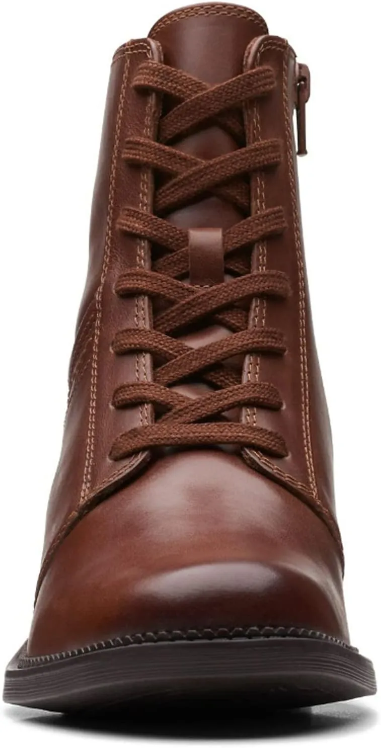 Clarks Womens Maye Step Zipper Leather Combat & Lace-Up Boots