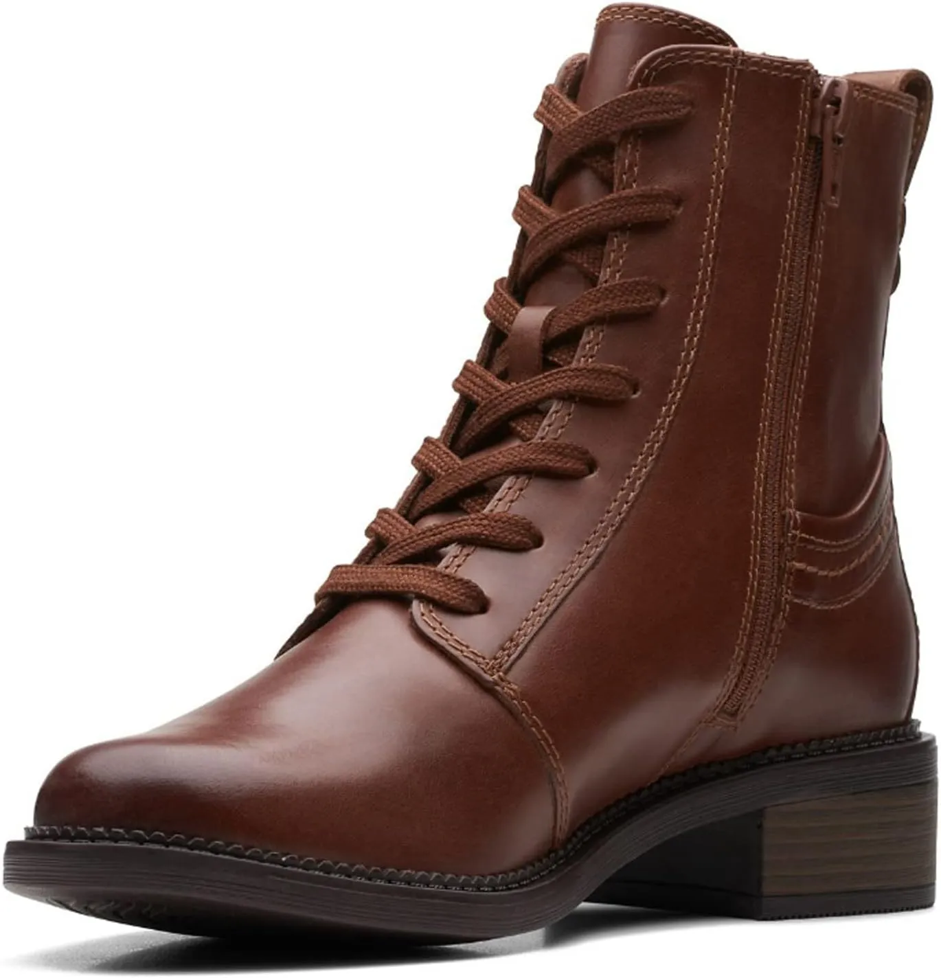 Clarks Womens Maye Step Zipper Leather Combat & Lace-Up Boots