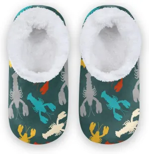 Colorful Crayfish Lobster Kids House Slippers Sea Animal Claws Boys Closed Back Fuzzy Feet Slippers Girls Coral Fleece Slipper Socks No Skid Warm Cozy Home Slippers For Indoor Outdoor Winter Bedroom