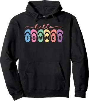 Colorful Hello Summer Flip Flop Graphic Pullover Hoodie