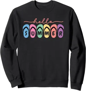 Colorful Hello Summer Flip Flop Graphic Sweatshirt