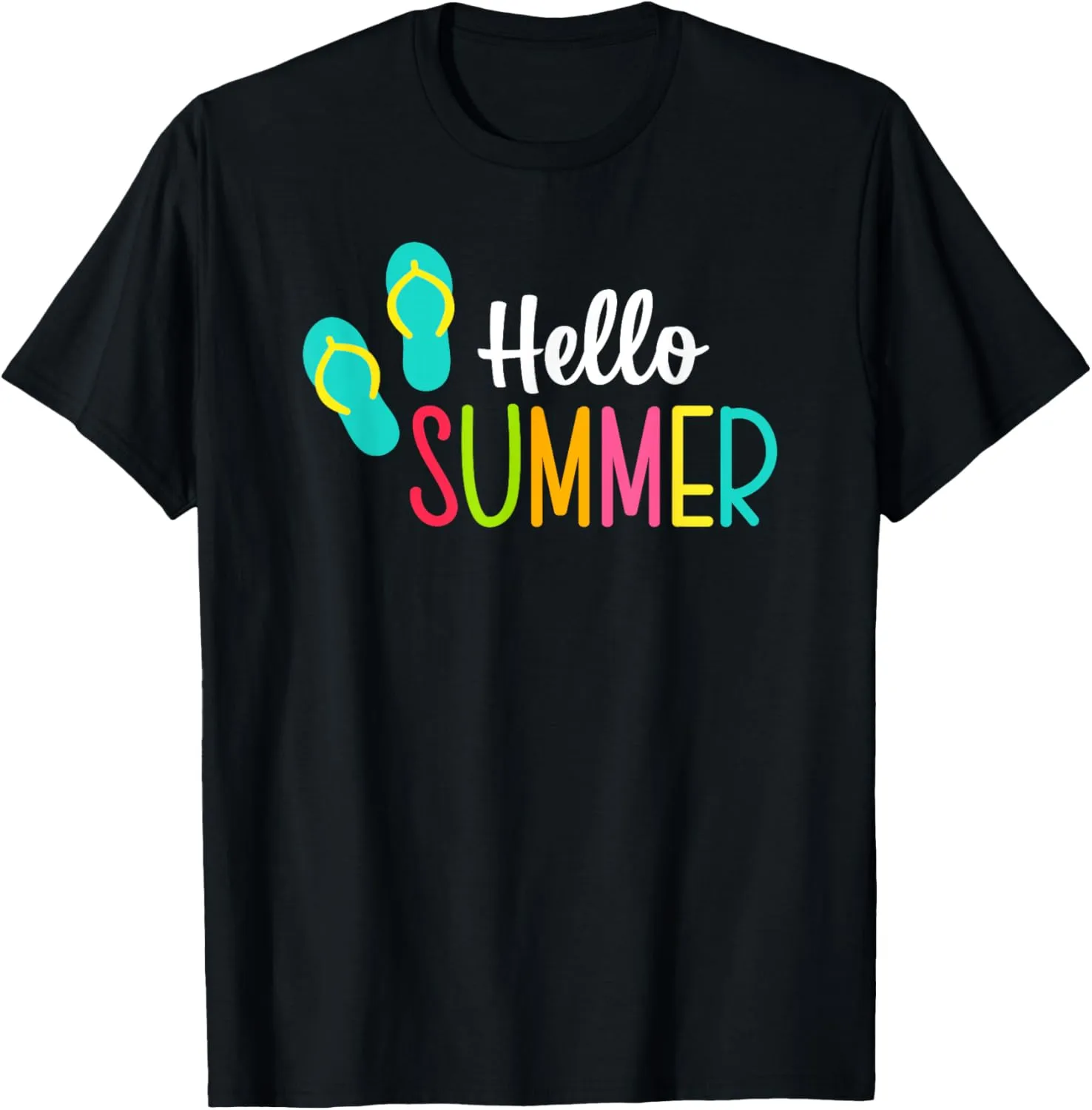 Colorful Hello Summer Flip Flops Graphic T-Shirt