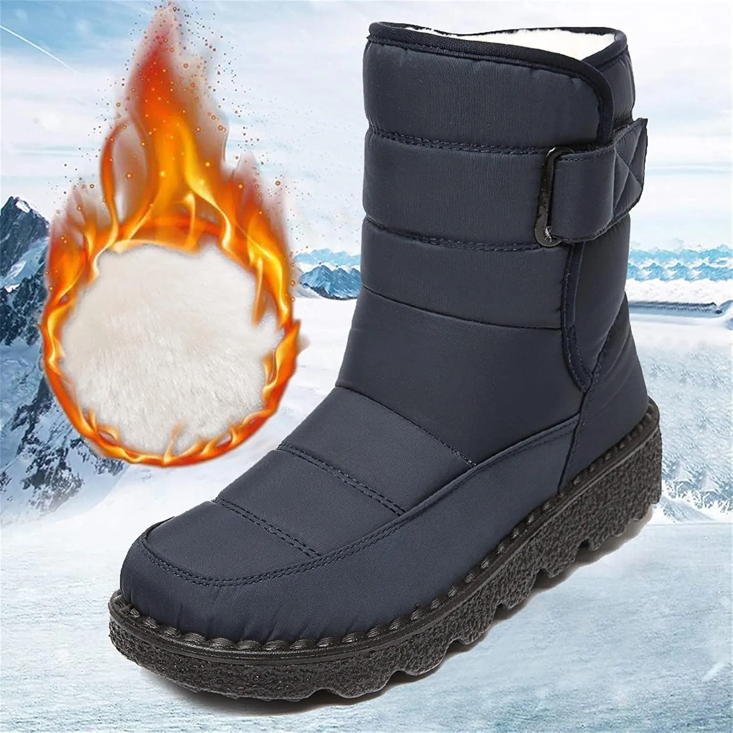 Ctreela Mid-Calf Snow Booties for Women Winter Comfort Fur Lined Waterproof Wedge Boots Non-Slip Thermal Warm Windbreak Boot