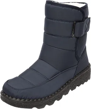 Ctreela Mid-Calf Snow Booties for Women Winter Comfort Fur Lined Waterproof Wedge Boots Non-Slip Thermal Warm Windbreak Boot