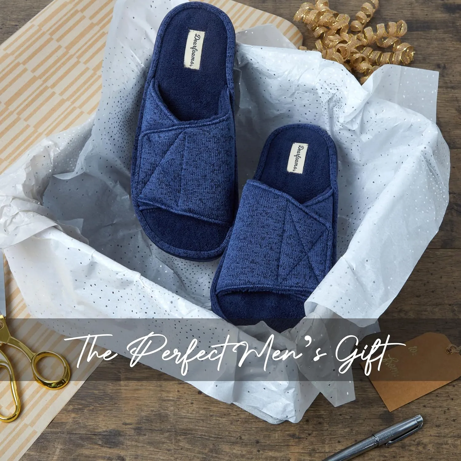Dearfoams Men's Adjustable Indoor/Outdoor Memory Foam Machine Washable Summer Slide Slipper