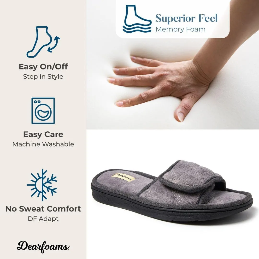 Dearfoams Men's Adjustable Indoor/Outdoor Memory Foam Machine Washable Summer Slide Slipper