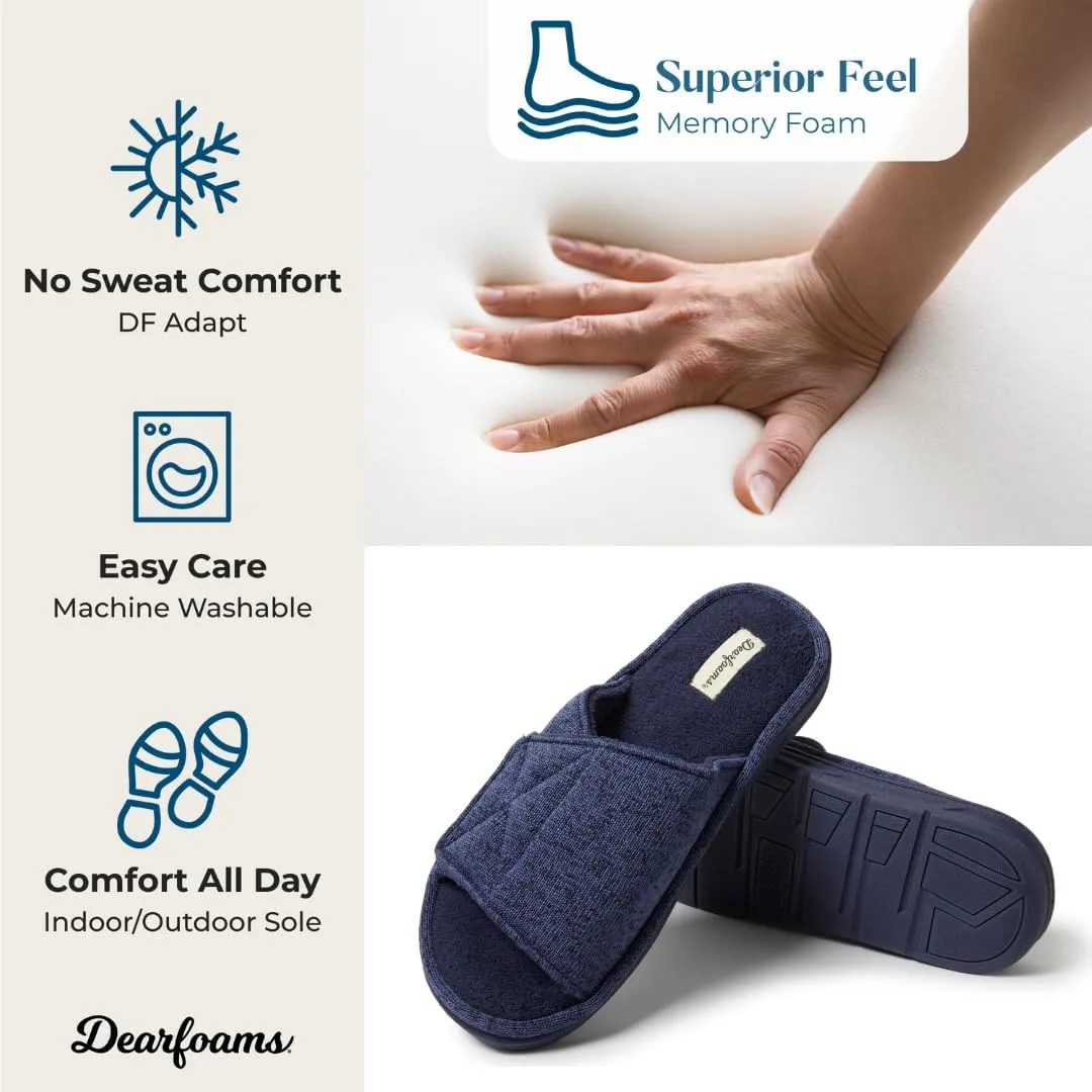 Dearfoams Men's Adjustable Indoor/Outdoor Memory Foam Machine Washable Summer Slide Slipper