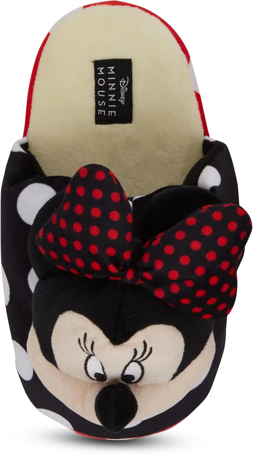 Disney Ladies Minnie Mouse Plush Slippers - Ladies Classic Minnie Mouse 3D Plush Slippers Plush House Slippers