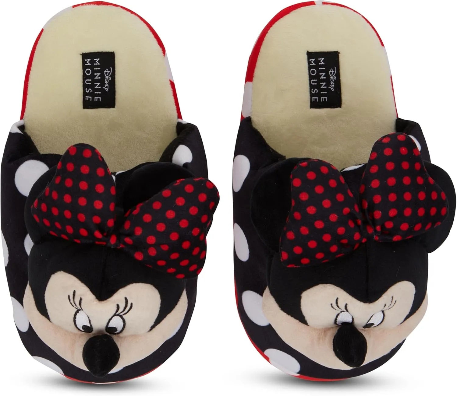 Disney Ladies Minnie Mouse Plush Slippers - Ladies Classic Minnie Mouse 3D Plush Slippers Plush House Slippers