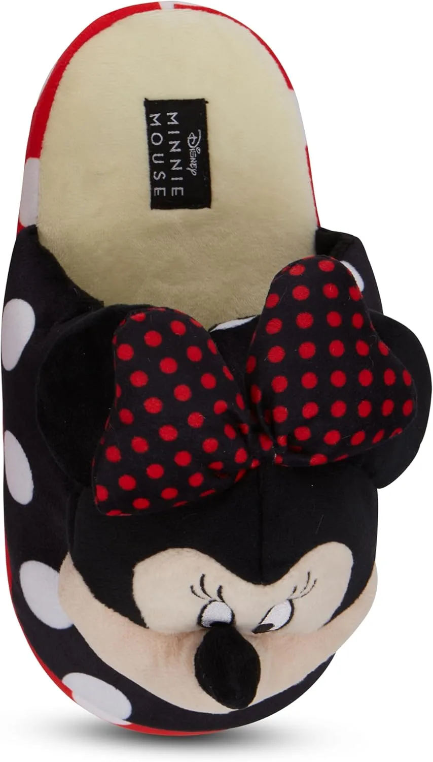 Disney Ladies Minnie Mouse Plush Slippers - Ladies Classic Minnie Mouse 3D Plush Slippers Plush House Slippers