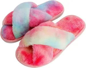 DOIOWN Women's Fuzzy Slippers Memory Foam Cute House Slippers Plush Fluffy Furry Open Toe Home Shoes Bridal Bridesmaid Gifts for Wedding