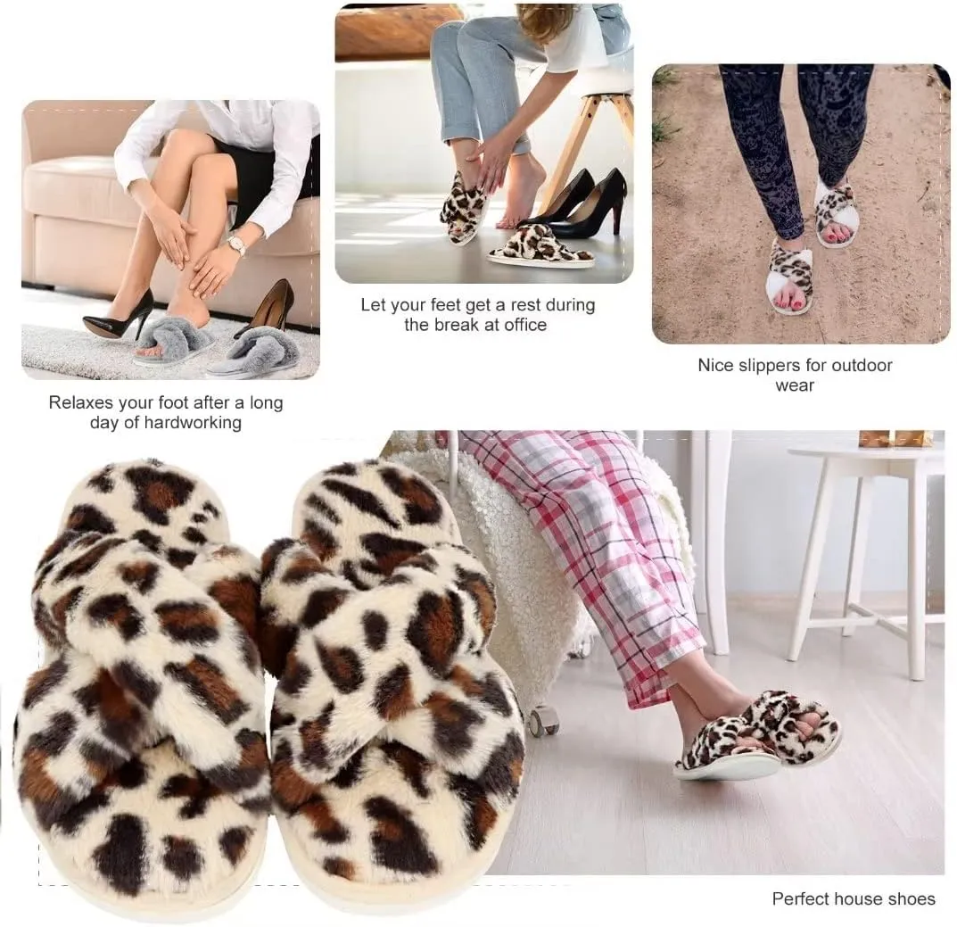 DOIOWN Women's Fuzzy Slippers Memory Foam Cute House Slippers Plush Fluffy Furry Open Toe Home Shoes Bridal Bridesmaid Gifts for Wedding